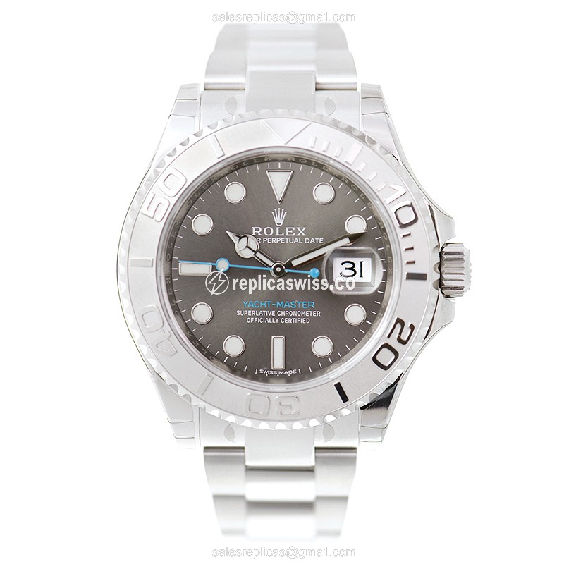 Rolex Yacht Master Replica - Automatic - 18kt White Gold - Steel Case - Gray Dial - Silver Steel Strap - View 2