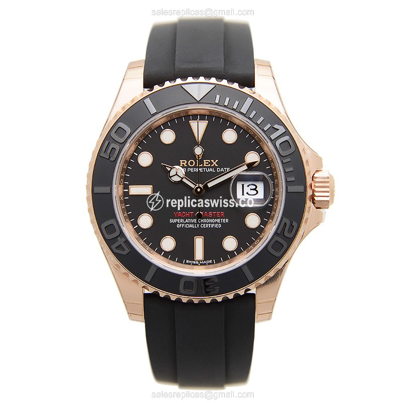 Rolex Yacht Master Replica - Automatic - 18kt Rose Gold - Black Dial, Rubber Strap - View 2