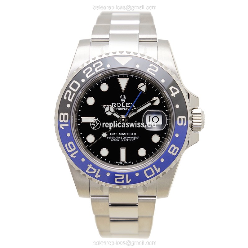 Rolex GMT-MASTER II Replica - Automatic - Steel - Black Dial - Silver Clasp - View 2