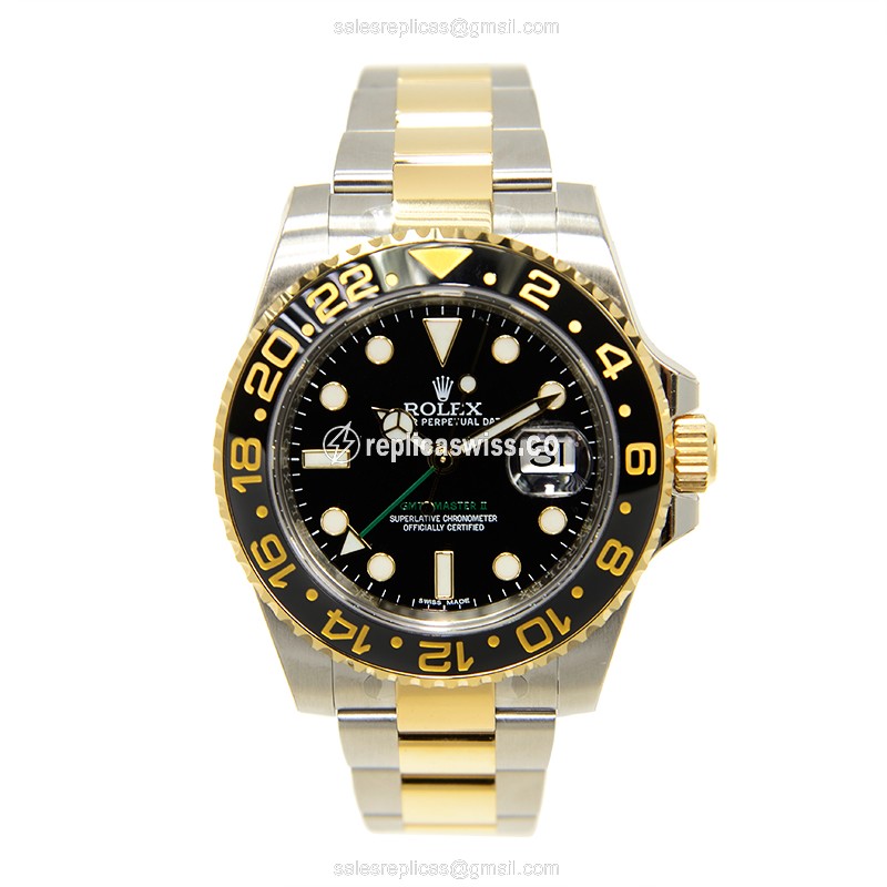 GMT-MASTER II Replica - Rolex - Automatic - 18kt Gold & Steel Case, Black Dial - View 2