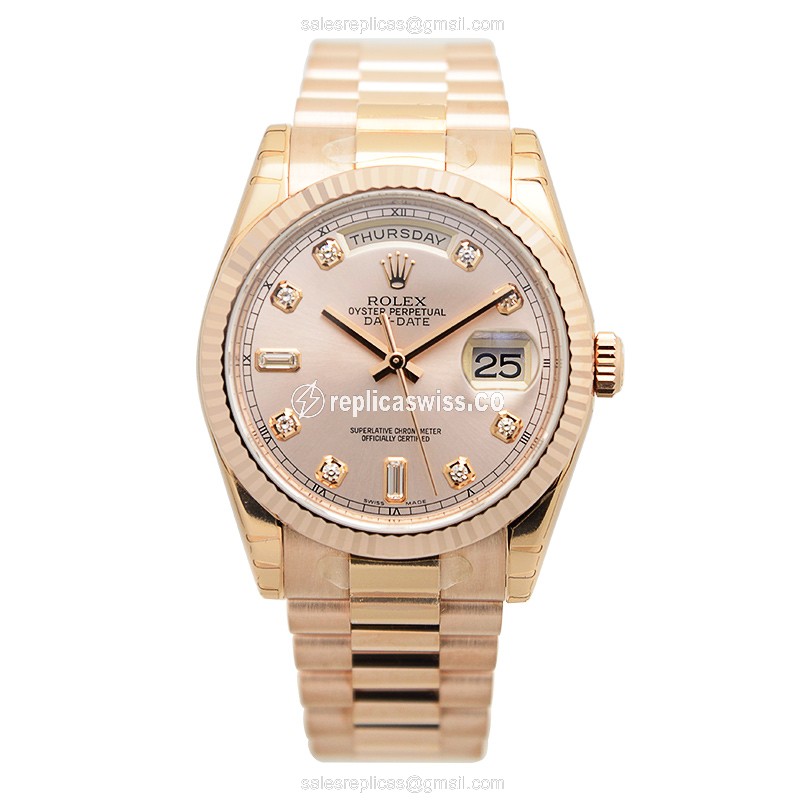 Rolex Day-Date Replica - Automatic - 18kt Gold Case - Pink Dial - View 2