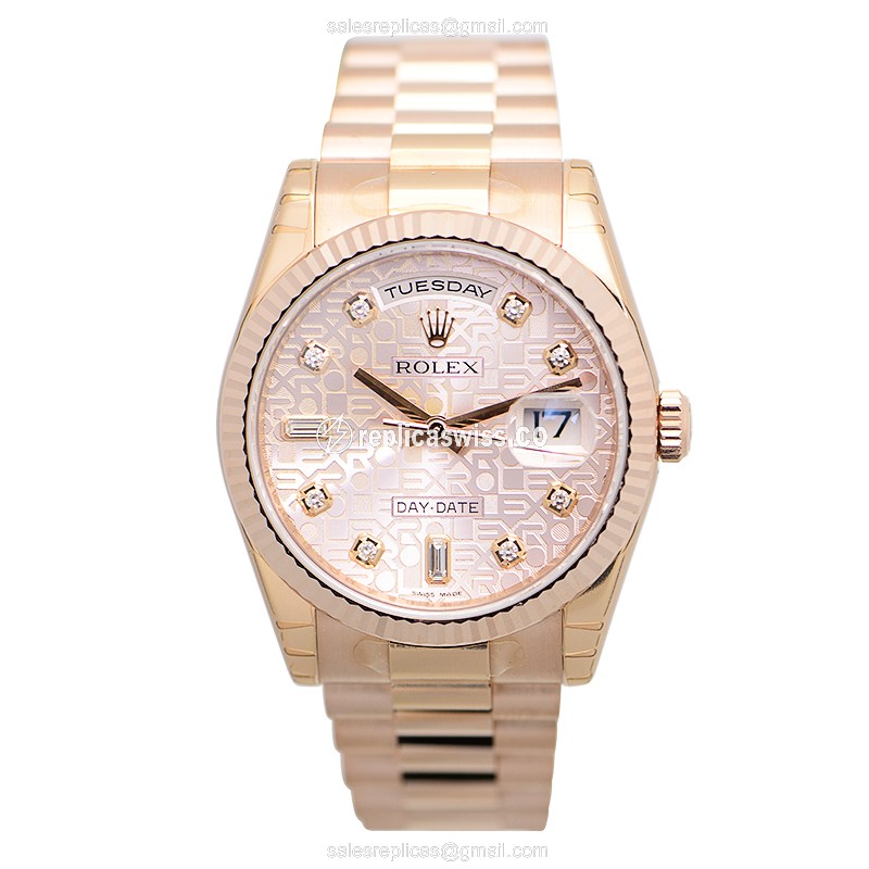 Rolex DAY-DATE Replica - Automatic - 18kt Rose Gold - Pink Dial - Gold Clasp - View 2