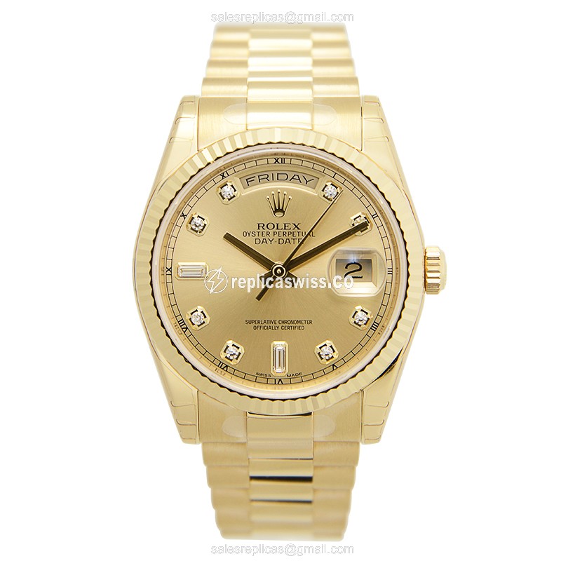 Rolex DAY-DATE Replica - Automatic - 18kt Gold - Gold Dial - Gold Clasp - View 2
