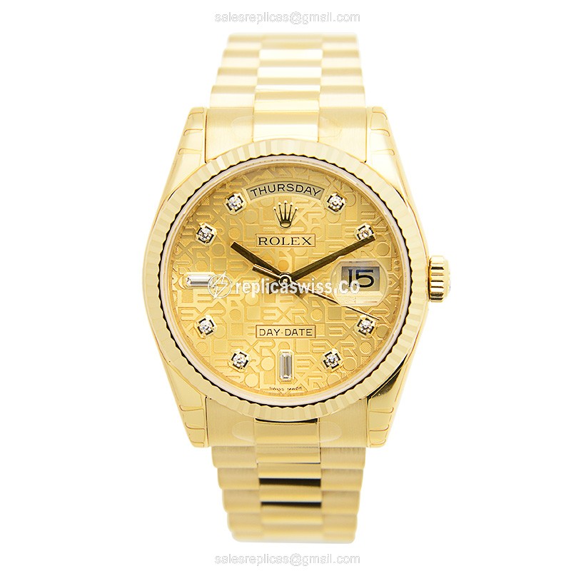 Rolex DAY-DATE Replica - Automatic - Gold Case - Gold Clasp, Gold Strap - View 2