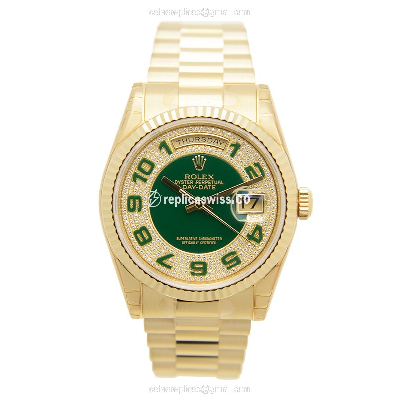 Rolex DAY-DATE Replica - 18kt Gold Case - Green Dial - Automatic Clasp - View 2