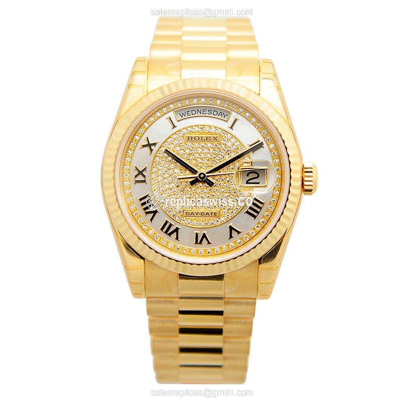 Rolex Day-Date Replica: Automatic - 18kt Gold/Steel Case - Gold Dial & Clasp - View 2