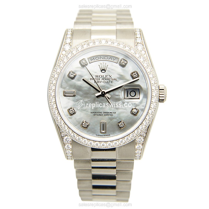 Rolex Day-Date Replica | Automatic | White Gold Case | Diamond Bezel - View 2