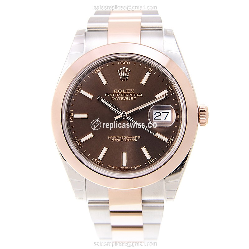 Rolex Datejust Replica - Automatic - 18kt Rose Gold & Steel Case - Brown Dial - View 2