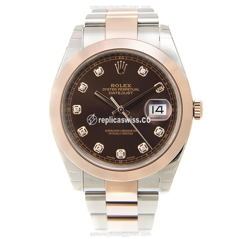 Rolex Datejust Replica - Automatic - 18kt Rose Gold & Steel Case - Pink Dial, Gold Clasp & Strap - View 2