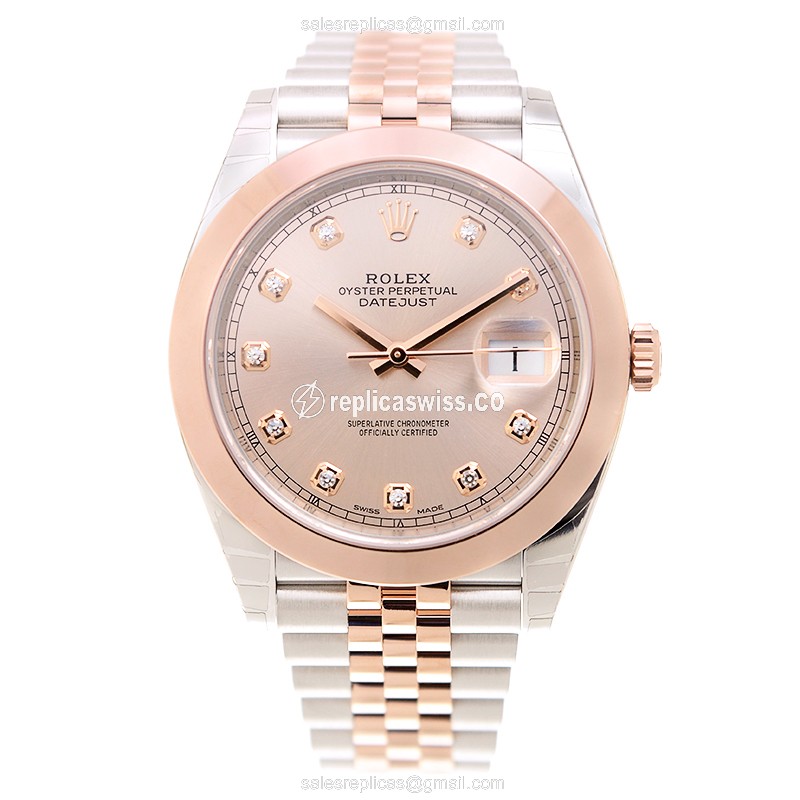 Rolex DATEJUST Replica: 18kt Rose & Steel - Automatic - Pink Dial - View 2