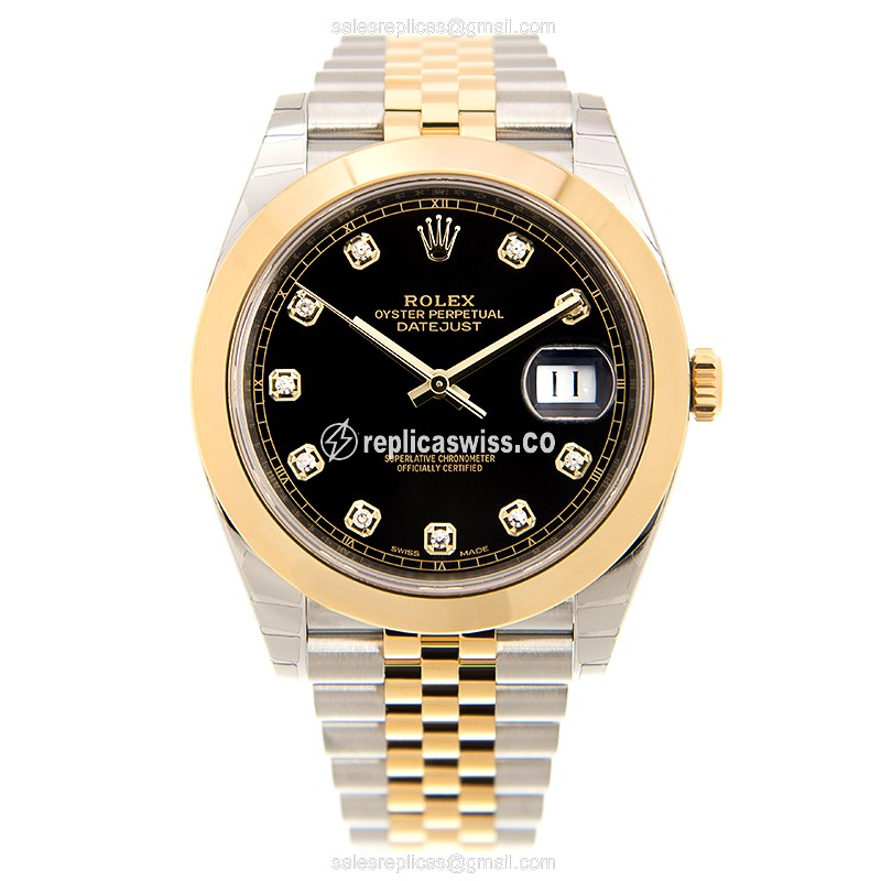 Rolex Datejust Replica - Automatic - 18kt Gold/Steel Case - Black Dial - View 2