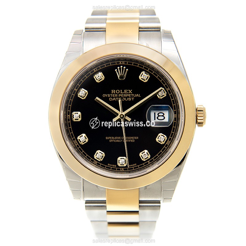 Rolex DATEJUST Replica - 18kt Gold | Steel Case | Automatic | Black Dial | Gold Clasp & Strap - View 2