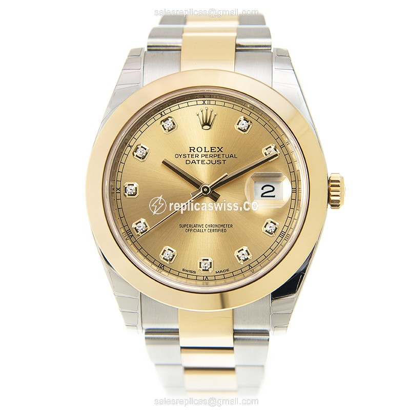 Rolex Datejust Replica - Automatic - Gold on Steel - 18kt Case, Gold Clasp - View 2