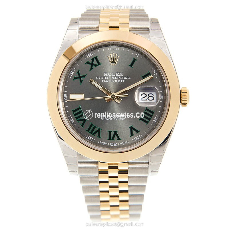 Rolex DATEJUST Replica - Automatic - 18kt Gold & Steel - Gray Dial - View 2