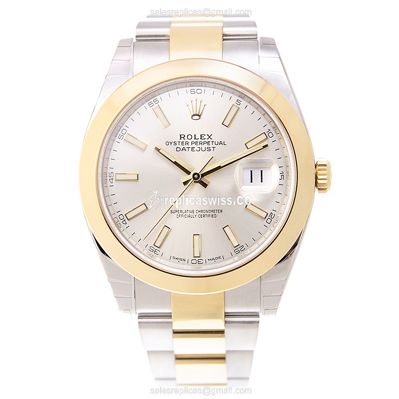 Rolex DATEJUST Replica - Automatic - Silver Dial on 18kt Steel Strap - View 2