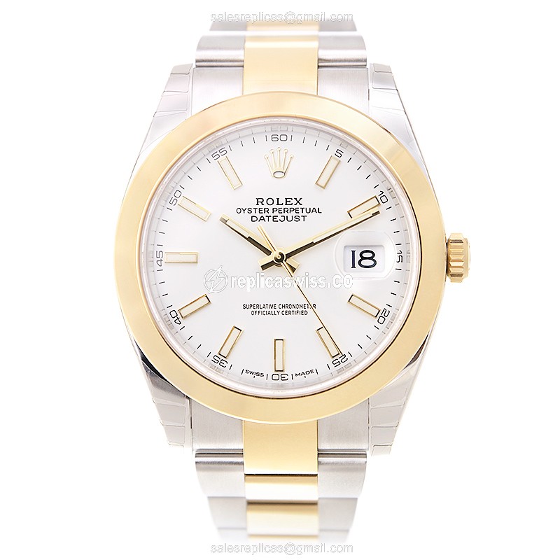 Rolex Datejust Replica - Automatic - 18kt Gold & Steel Case - White Dial - View 2