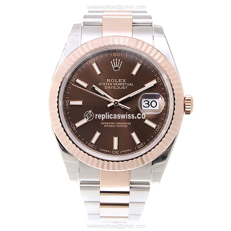 Rolex Datejust Replica - Automatic - 18kt Rose Gold & Steel Case - Brown Dial - View 2