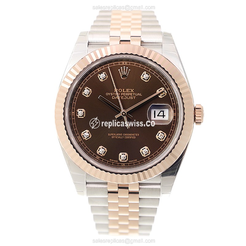 Rolex DATEJUST Replica - Automatic - 18kt Rose Gold & Steel Case - Brown Dial - View 2