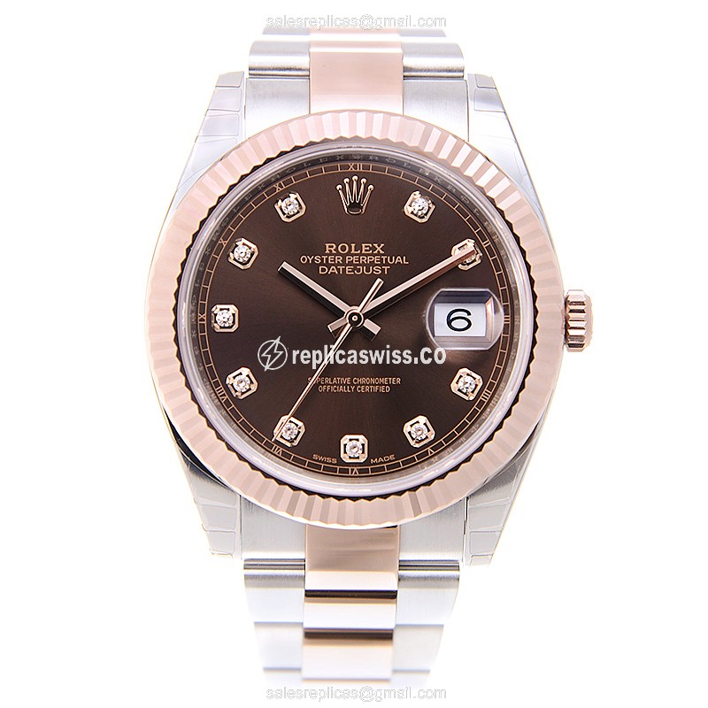 Rolex DATEJUST Replica - 18kt Rose Gold & Steel - Automatic - Brown Dial - View 2