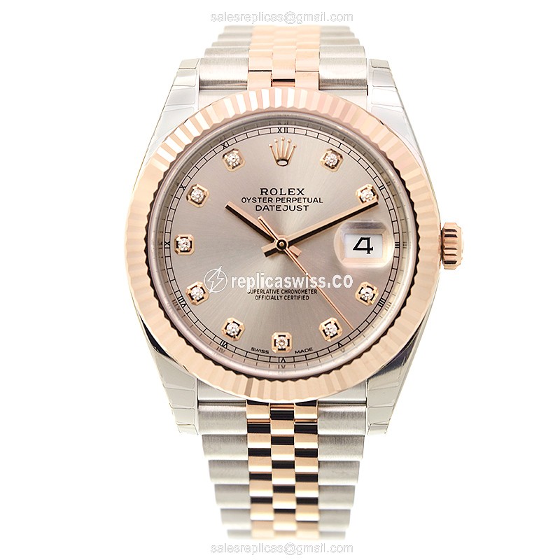 Rolex DATEJUST Replica - Automatic - 18kt Rose & Steel - Pink Dial - Gold Clasp - View 2