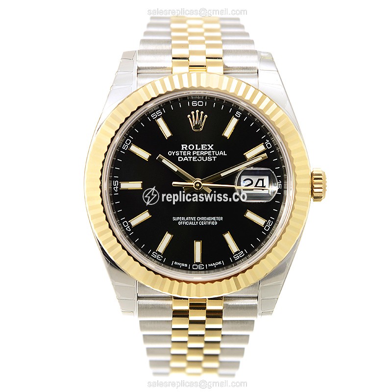 Rolex Datejust Replica - Automatic - 18kt Gold & Steel - Black Dial - View 2