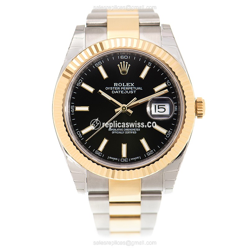 Rolex Datejust Replica - Automatic - 18kt Gold Case - Black Dial, Gold Strap - View 2