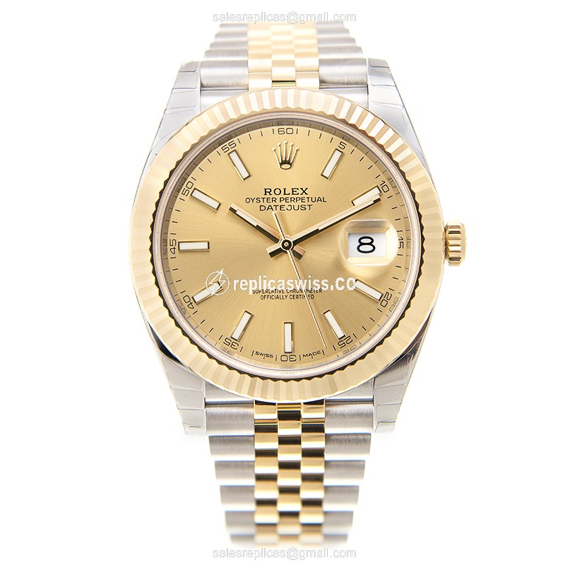 Rolex Datejust Replica - Automatic - 18kt Gold & Steel - Gold Dial - Gold Clasp - View 2