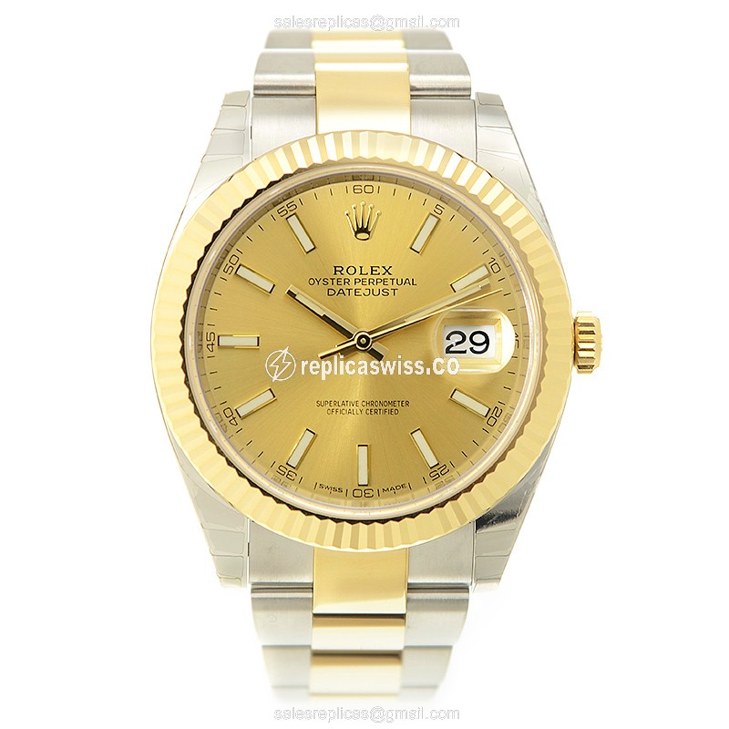 Rolex Datejust Replica - Automatic - 18kt Gold & Steel - Gold Dial, Clasp - View 2