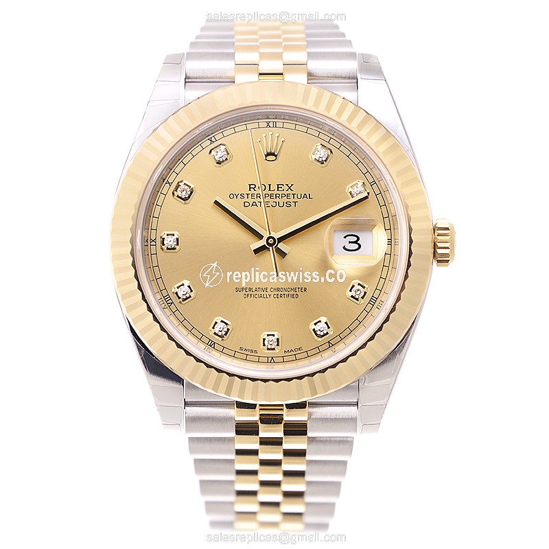 Rolex DATEJUST Replica - 18kt Gold | Steel Case - Automatic | Gold Dial | Gold Clasp - View 2