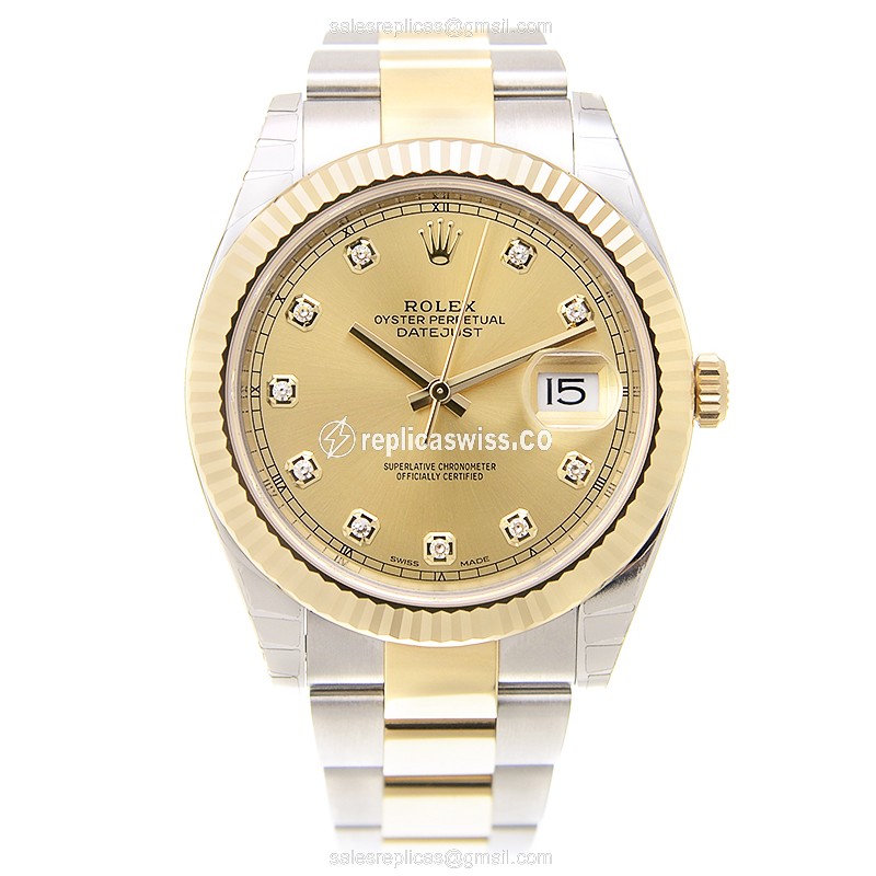 Rolex Datejust Replica - Automatic - 18kt Gold & Steel - Gold Dial, Clasp - View 2