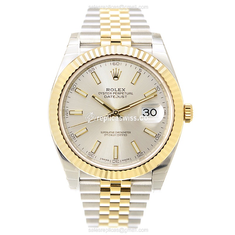 Rolex DATEJUST Replica - 18kt Gold/Steel - Automatic - Silver Dial - View 2