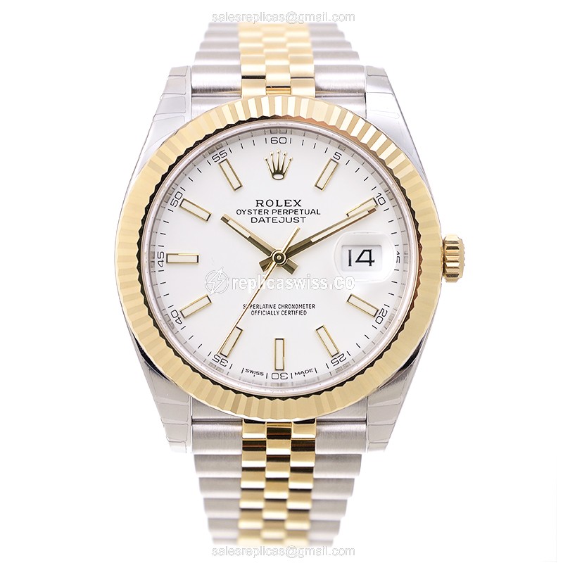 Rolex DATEJUST Replica - Automatic - 18kt Gold & Steel - White Dial - View 2