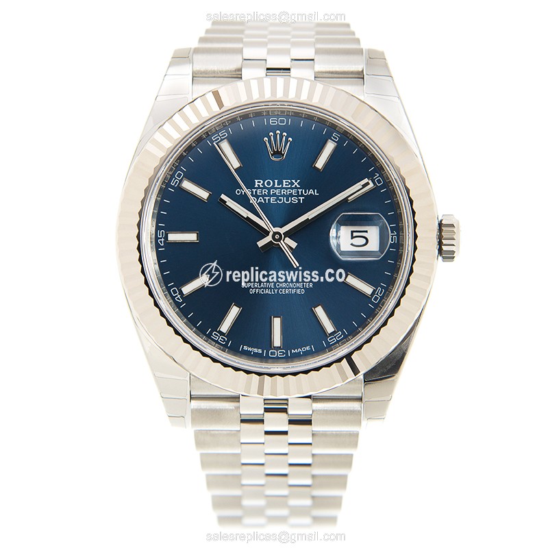 Rolex Datejust Replica - Automatic - White Gold & Steel - Blue Dial - View 2