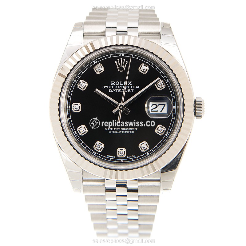 Rolex Datejust Replica - Automatic - Stainless Steel - Black Dial, Silver Clasp - View 2