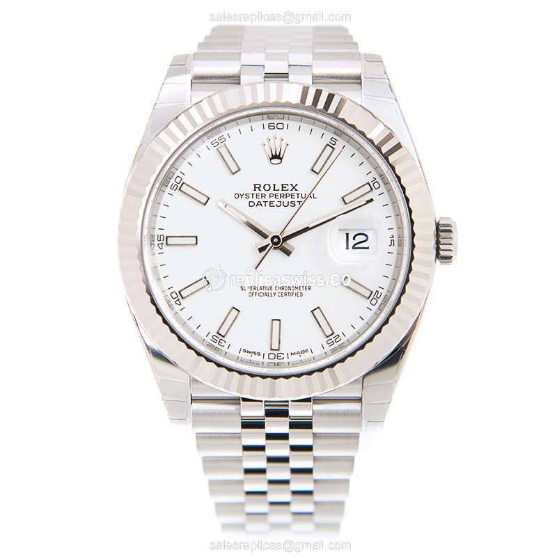 Rolex Datejust Replica - Automatic - 18kt White Gold/Steel Case - White Dial, Steel Clasp - View 2