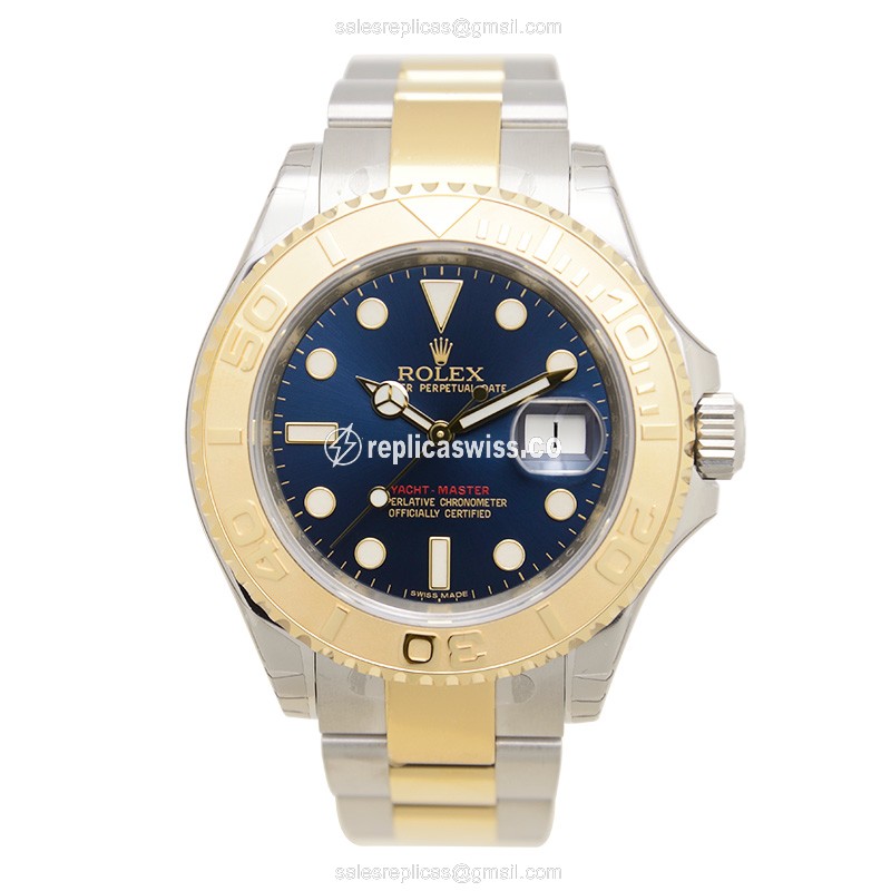 Rolex Yacht Master Replica - Automatic - 18kt Gold Case - Blue Dial - Silver Clasp & Steel Strap - View 2