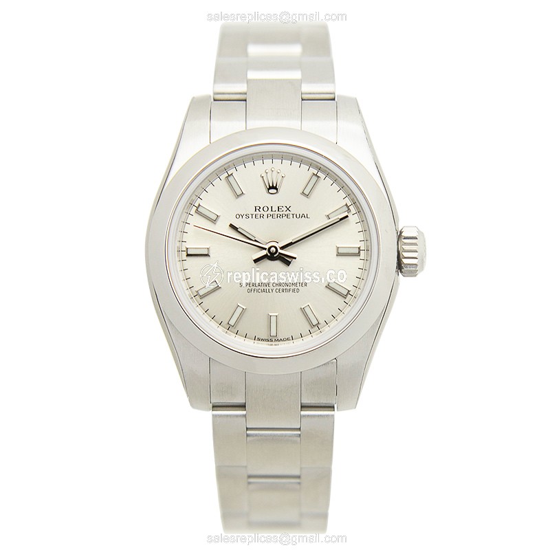 Rolex OYSTER PERPETUAL Replica - Automatic - Steel Case, Silver Dial - Silver Clasp & Steel Strap - View 2