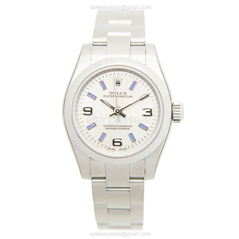 Rolex Oyster Perpetual Replica - Automatic - Stainless Steel Case - Silver Dial on Steel Strap - View 2