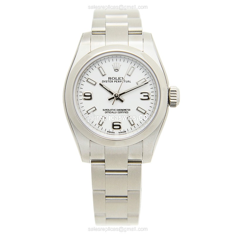 Rolex OYSTER PERPETUAL Replica - Automatic - Steel Case - White Dial - Silver Strap - View 2