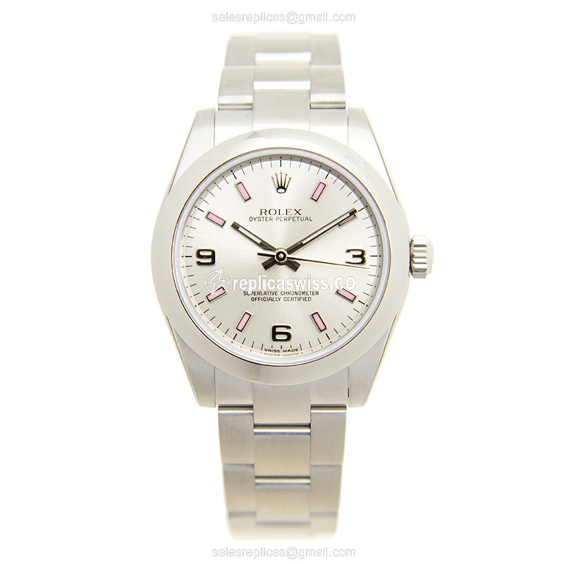 Rolex 177200SV369PK OYSTER Perp. - Automatic - Silver Dial - Steel Case & Band - 40mm - View 2
