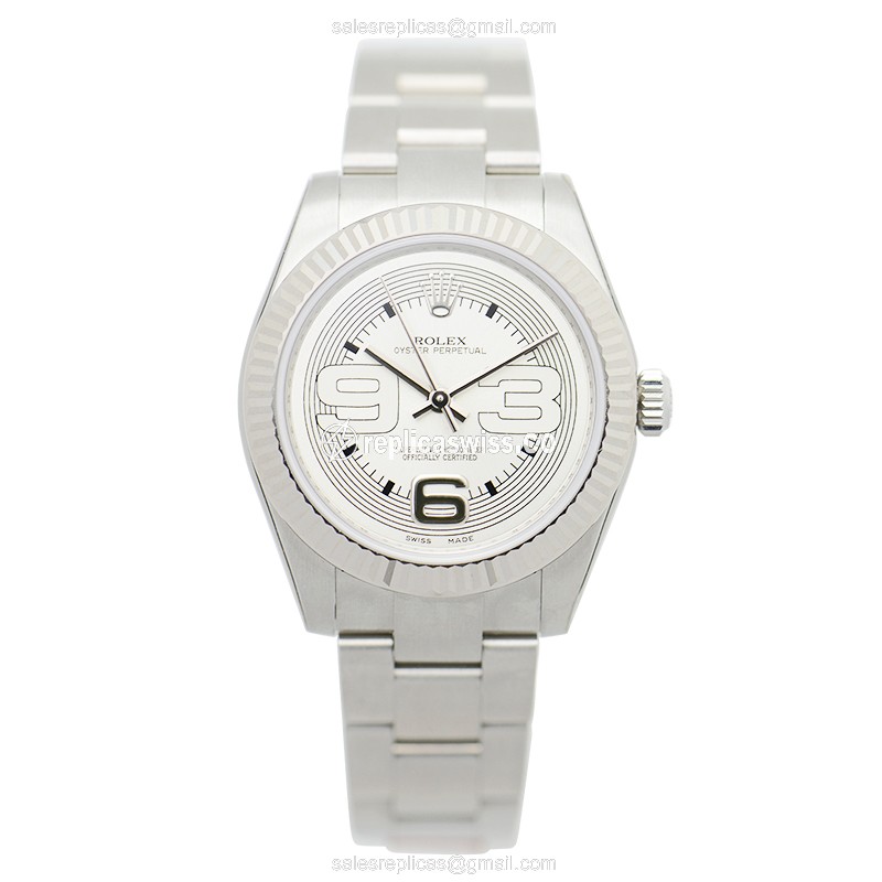 Rolex 177234SVAR39MAXI OYSTER PERPETUAL Replica - Automatic - White Dial, Silver Clasp & Strap - View 2