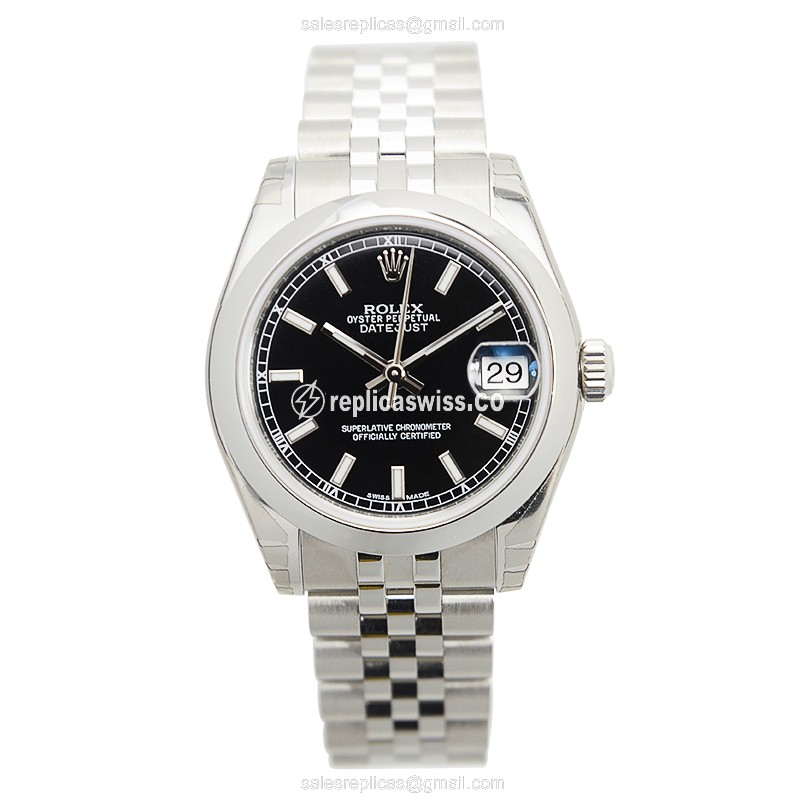 Rolex Datejust Lady Replica - Automatic - Steel Case - Black Dial on Silver Strap - View 2