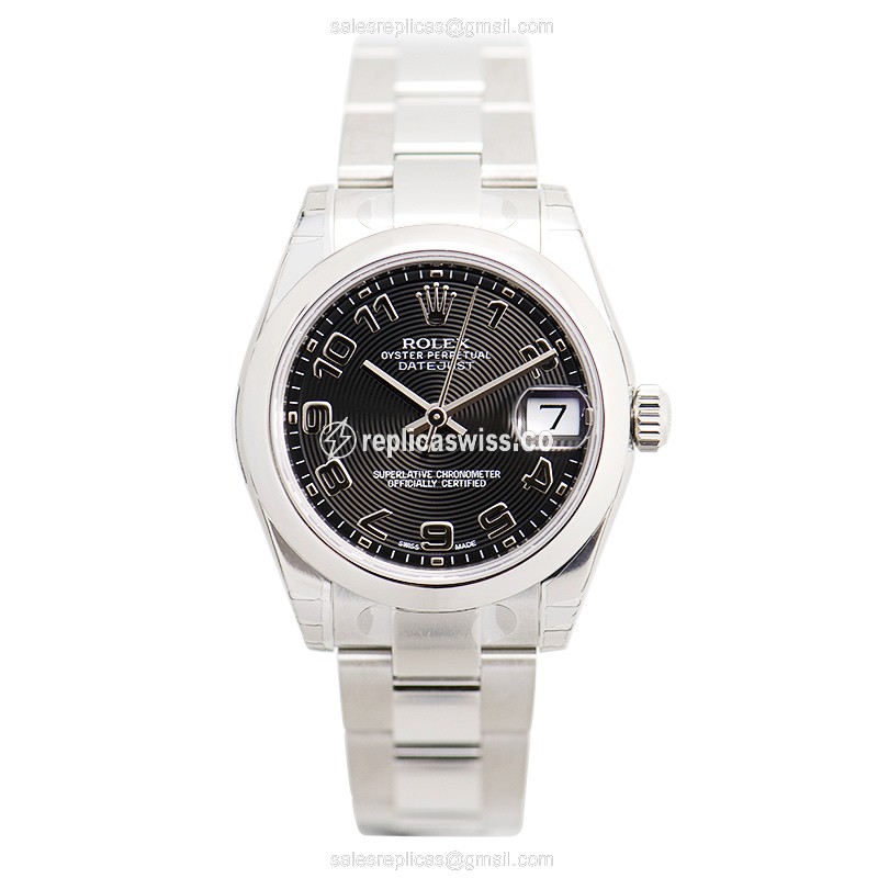 Rolex Lady Datejust Replica - Automatic, Steel Case, Black Dial on Silver Strap - View 2
