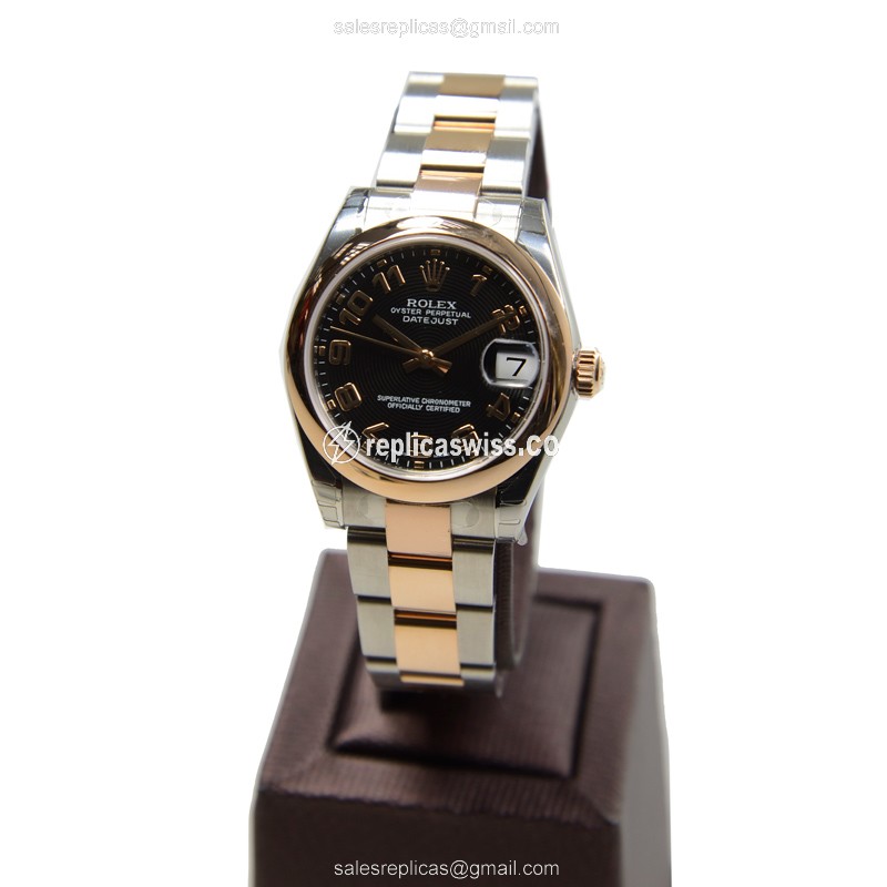 Rolex Datejust Lady Replica - Automatic - Rose Gold Case, Black Dial, Steel Strap - View 2