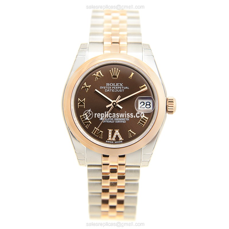 Rolex Datejust Lady - Automatic - 18kt Rose Gold - Brown Dial - Steel Case - Silver Strap - View 2