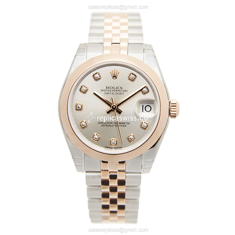 Rolex Datejust Replica - Automatic - 18kt Rose Gold & Steel Case - Silver Dial - View 2