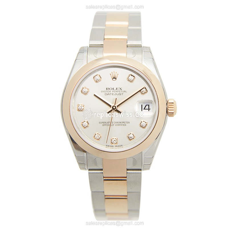 Rolex Datejust Replica | Automatic | 18kt Rose Gold Case, Steel | Silver Dial | Gold Clasp - View 2