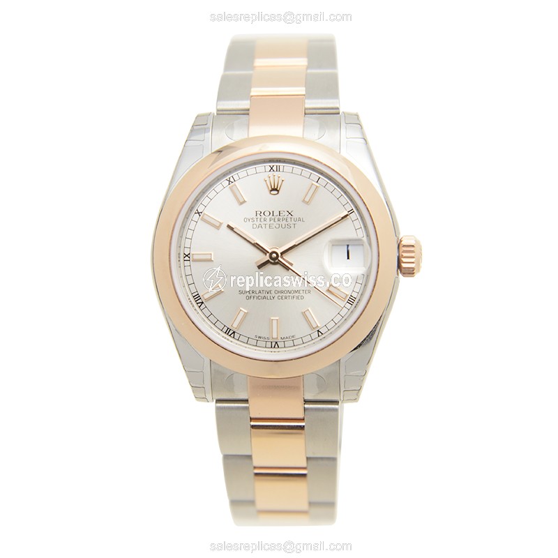 Rolex Datejust Replica - Automatic - 18kt Rose Gold & Steel Case - Silver Dial - View 2