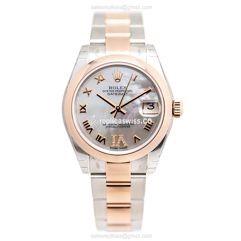 Rolex Datejust Lady Replica - Automatic, 18kt Gold, Silver Dial - View 2