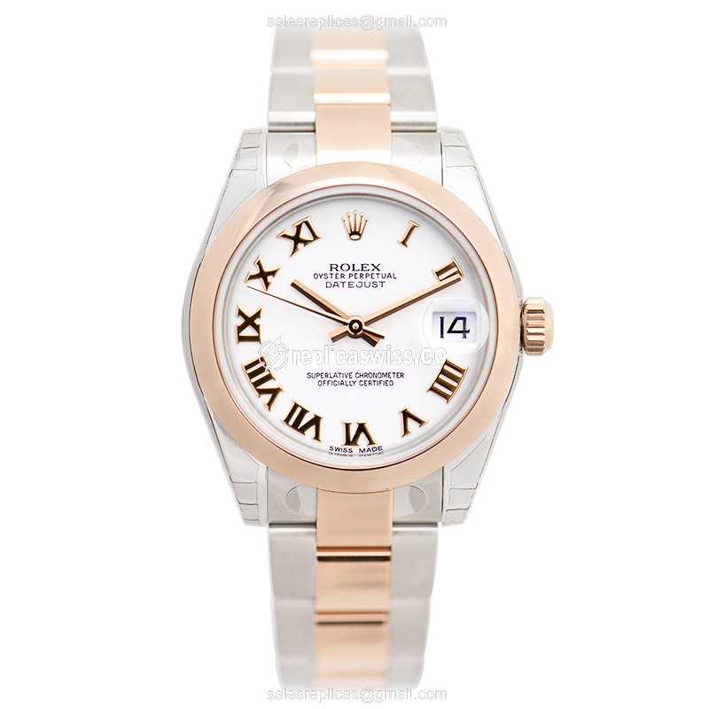 Rolex Lady Datejust Replica - Automatic - White Dial on Steel, 18kt Gold & Silver Clasp - View 2